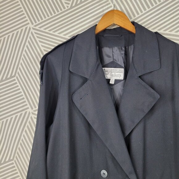 Vintage Trench Coat size 12 Peacoat Raincoat Spring Black Detective Long Duster - Picture 3 of 8